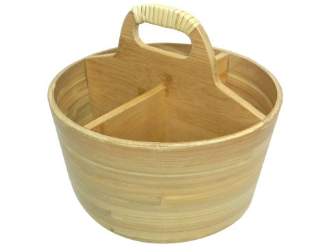 Bamboo flatware caddy with rattan accent